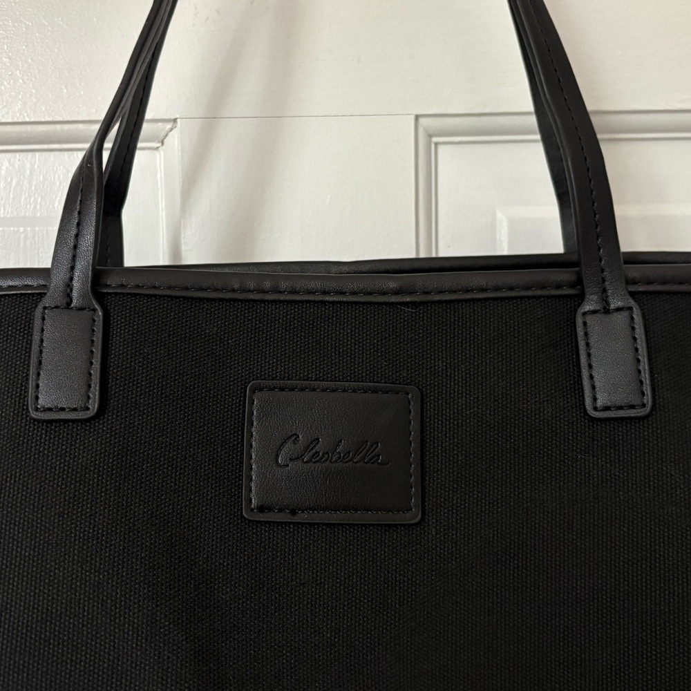 NWOT Cleobella Black Canvas Vegan Leather Strap Tote Shoulder Bag MSRP $98